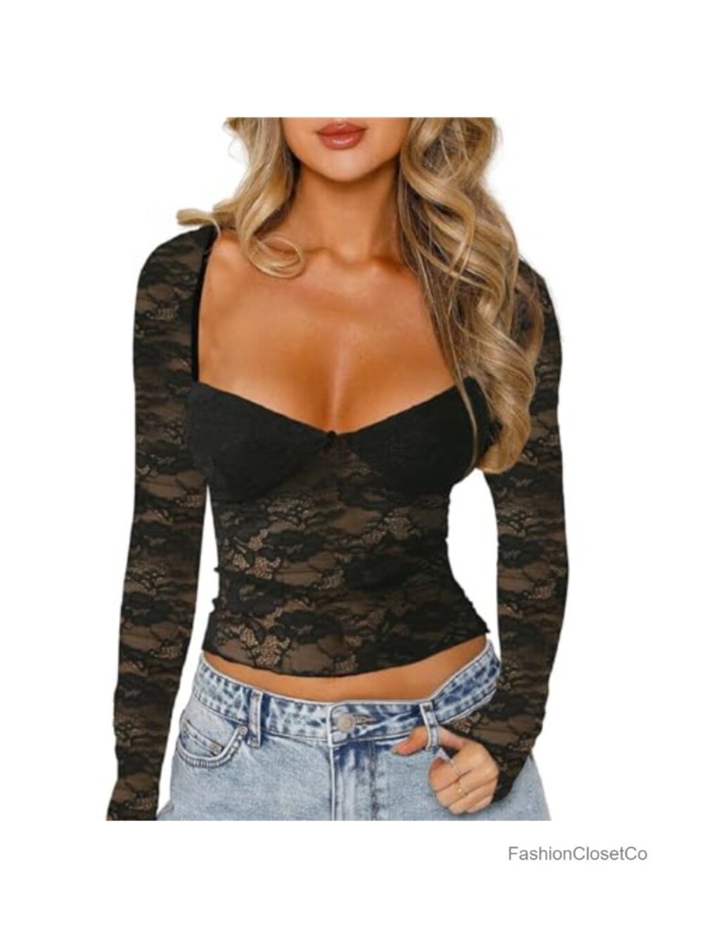 Y2K Floral Lace Long Sleeve Crop Top See Through Mesh Shirt Streetwear